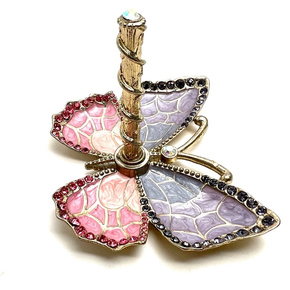 CRYSTAL ENAMEL GOLD PLATED BUTTERFLY JEWELLERY STAND ORGANAZER RING HOLDER GIFT - Picture 7 of 8